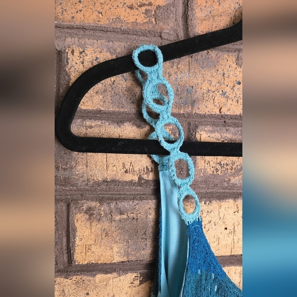 NWT Lulu's Picturesque Summer Teal blue striped crochet Midi Dress - Picture 4 of 9